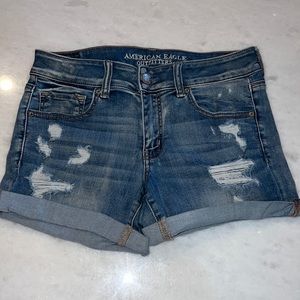 American Eagle Outfitters Midi Distressed Denim Shorts